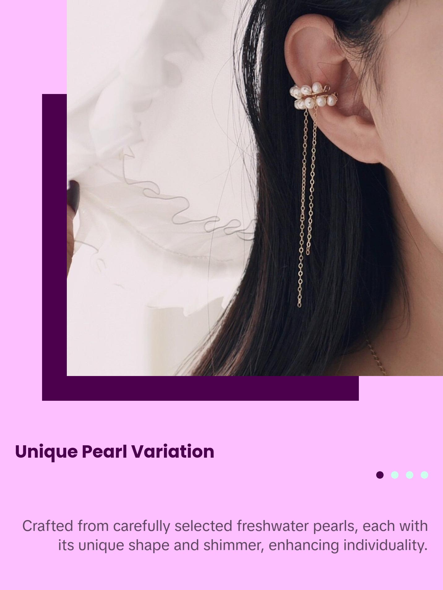 No Piercing Natural Pearl Ear Climber - Arc Gold Dangle Conch Helix Cuff Earrings No Piercing Natural Pearl Ear Climber - Arc Gold Dangle Conch Helix Cuff Earrings