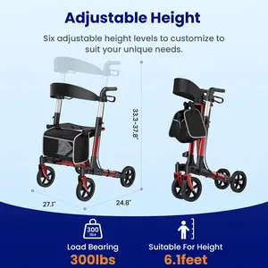 Adjustable Height Rollator with Seat Foldable Rollator Walker With Seat, Walker For Seniors With Durable Aluminum, Adult Wheelchair