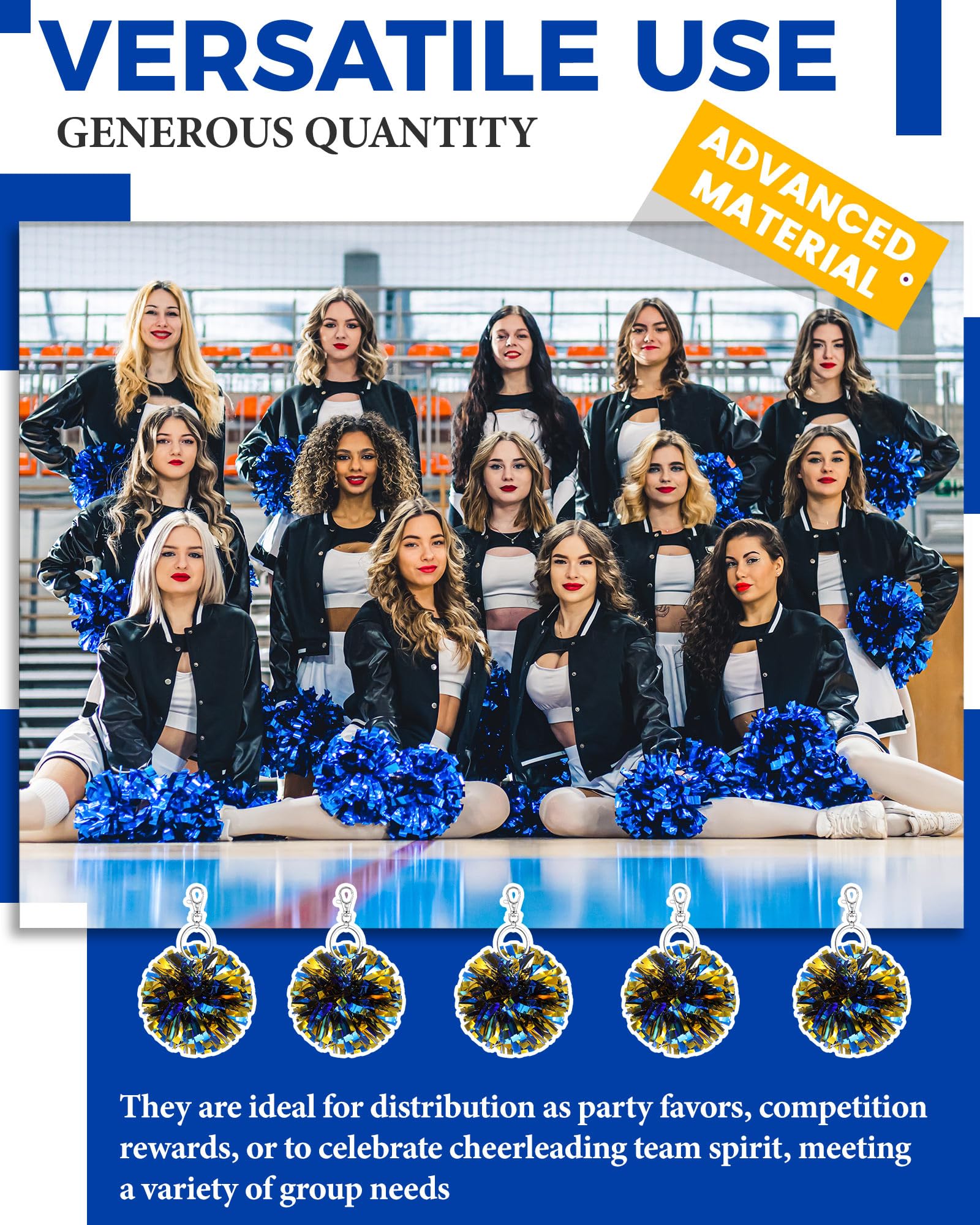 20 Pcs Cheer Pom Pom Keychains Cheerleading Graduation Gift Pendant Charm Foil with Keychain Hooks for Students Class Friends School Cheerlead Team Gift Backpack Accessories Decoration