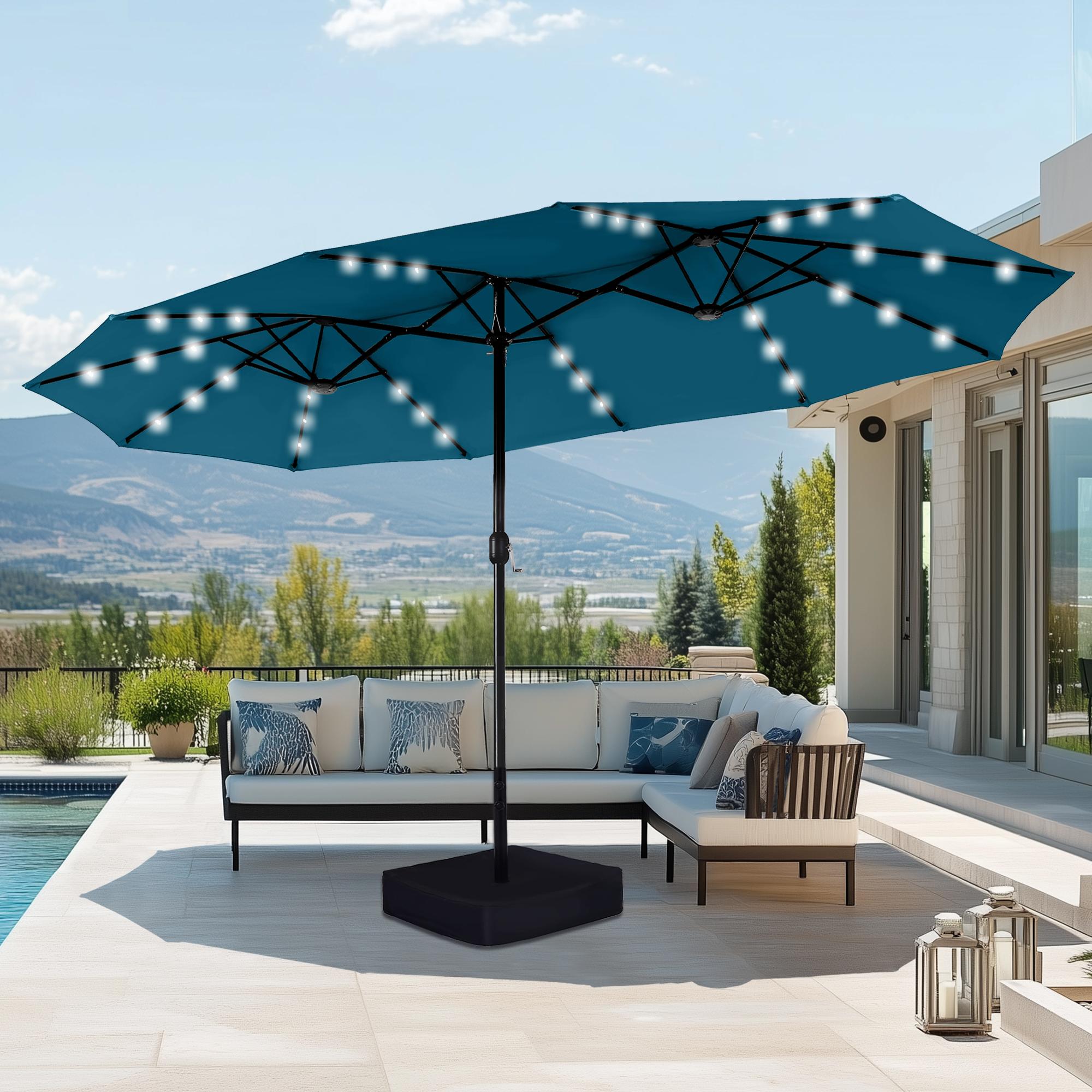 [LED Light] Phivilla Home 15ft Large Outdoor Patio Umbrella with Base – LED Light Option, Double-Sided, Crank Handle, Waterproof