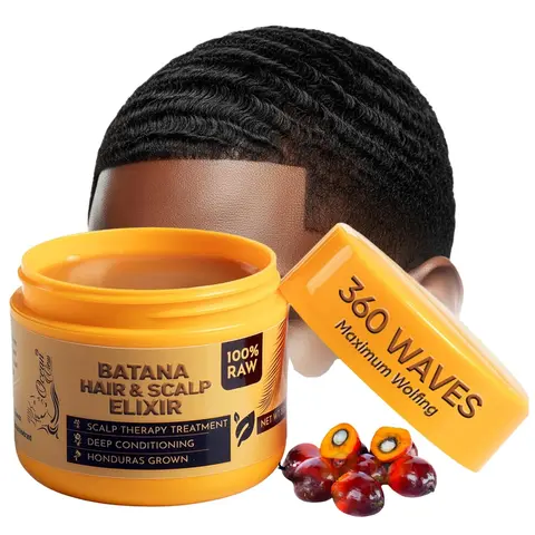 Wave Grease Pomade for 360 Waves, 100% Pure Organic Raw & Unrefined Honduras Batana, Strong Hold Wave Cream for Men, 4 oz Jar
