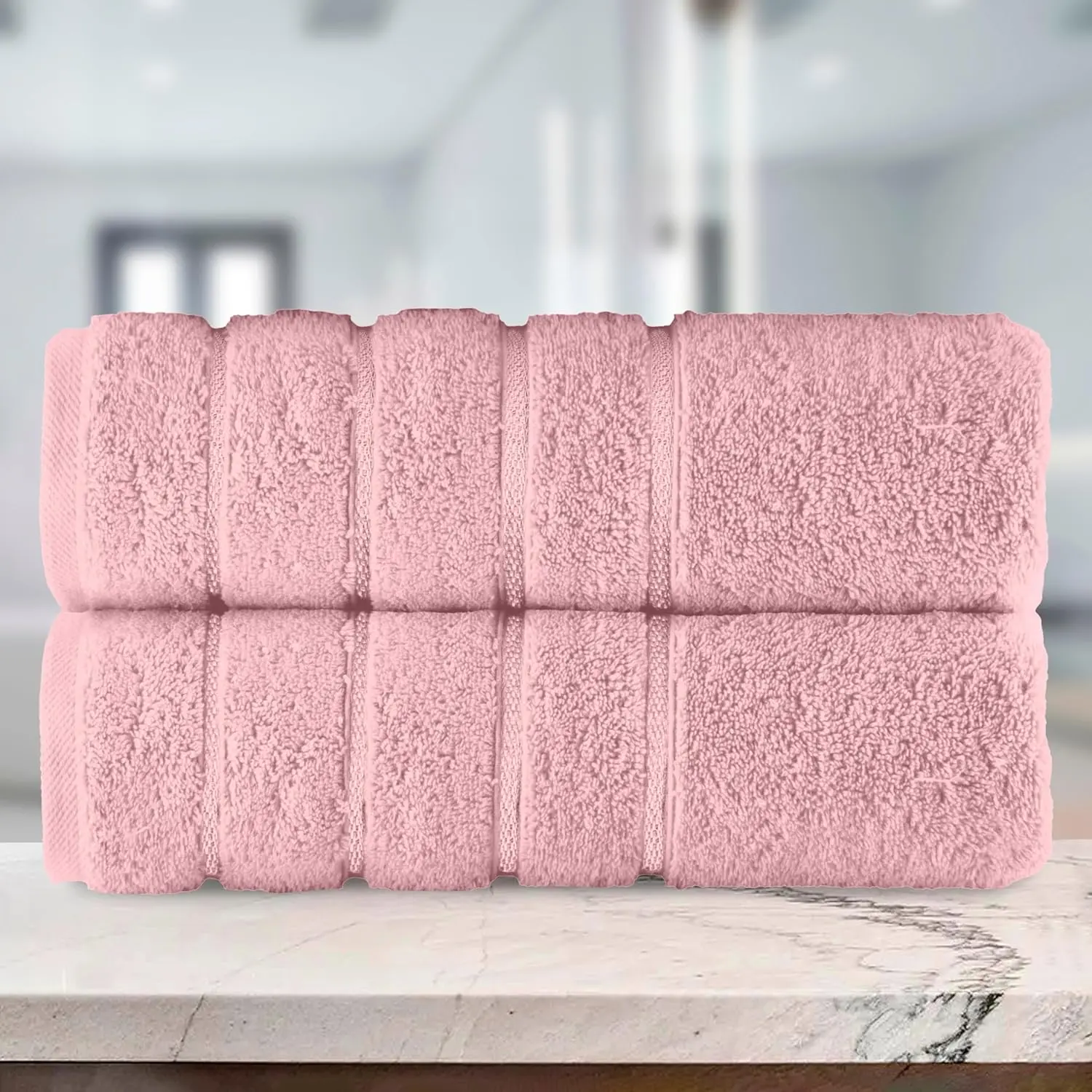 Mocassi Fluffy Thick 2-Pack Premium Turkish Cotton 4-Line Stripe Bath Towel Set, Absorbent Breathable Water-Absorbent Body Towels, 27x54 in