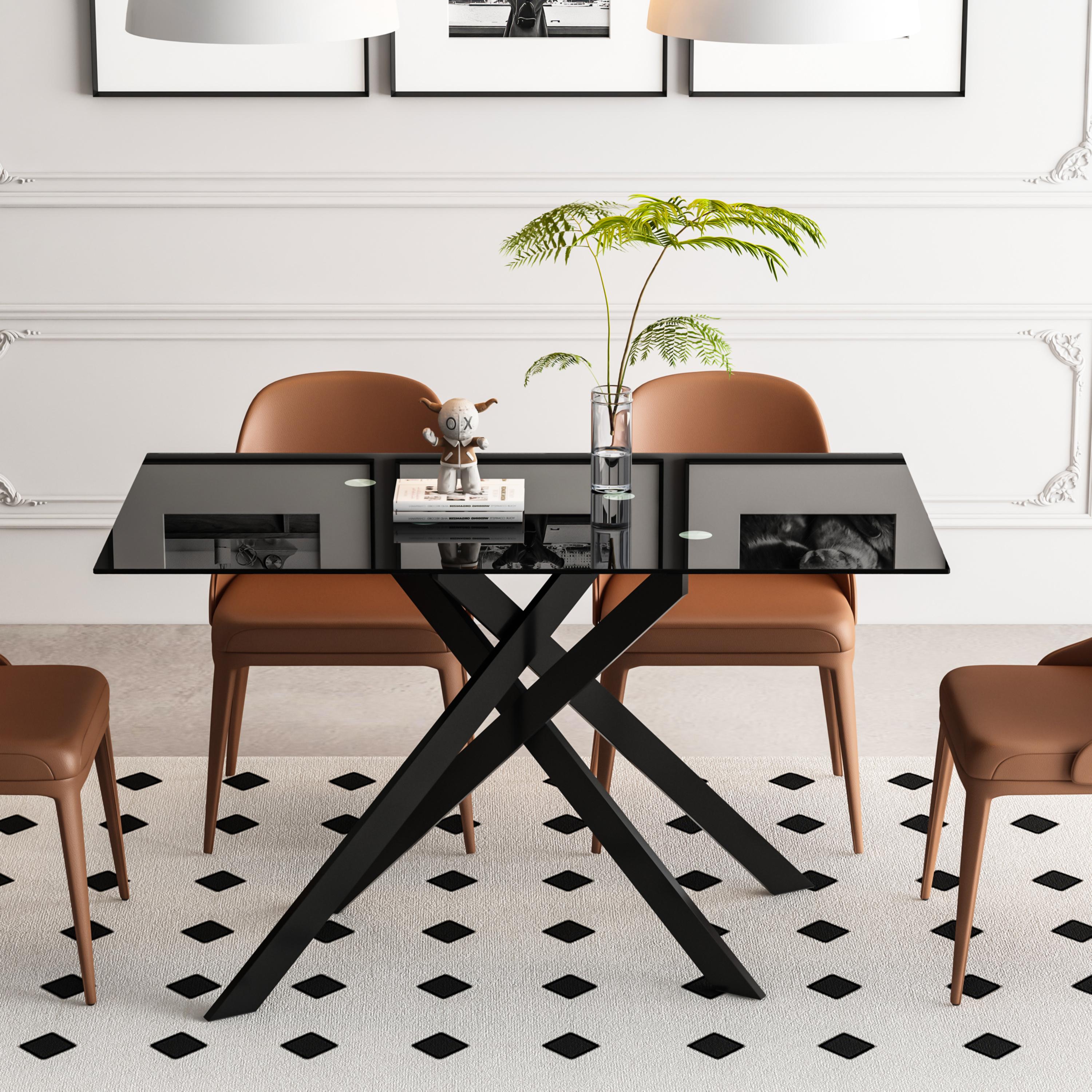 51.18" Rectangular Clear Tempered Glass Dining Table,Stylish Design with Silver Metal Tubular Legs, Dining Table for Dining Room（Only Table）