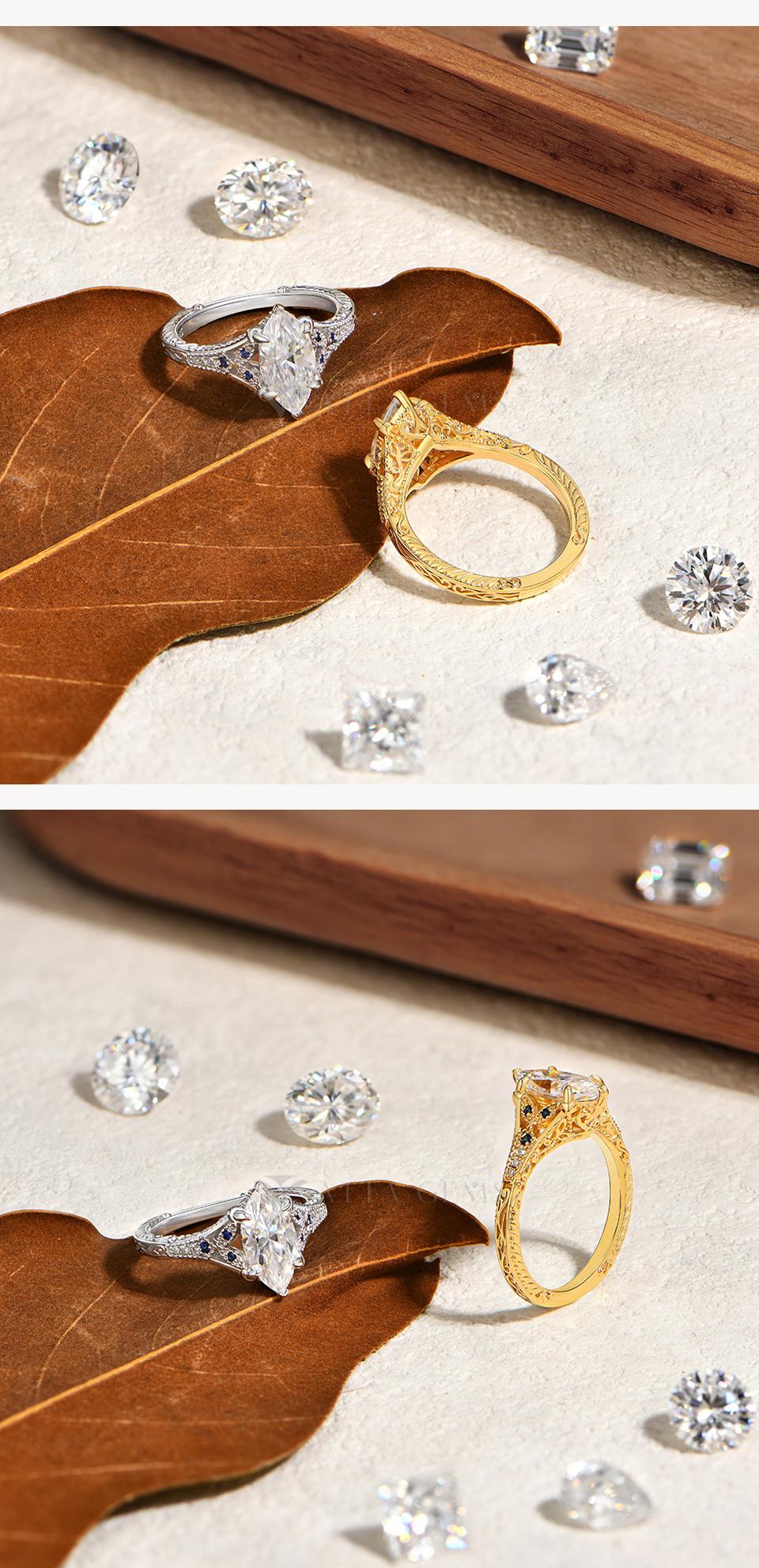 ATTAGEMS VVS1 Color Marquise Cut 2CT Lab-Created Moissanite Ring for Women 18k Gold Plated 925 Silver Engagement Wedding Luxury Rings Gift for Her Jewelry R326 SpringStatements