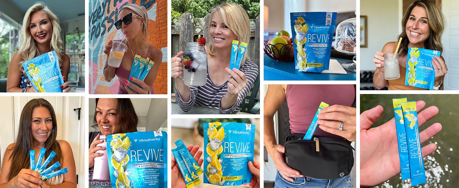 Vegan Collagen Powder for Women - Revive - Sugar Free Electrolytes Powder Packets with Plant Based Collagen Powder for Women - Water Hydration Packets with Vegan Hair Skin and Nails Vitamins Edible Supplement Fitness Healthcare Dietary Drink