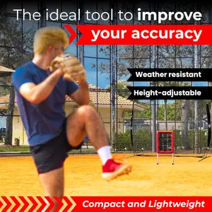 Velocity 9 Hole Pitch Master - Baseball Pitching Net - Professional Quality Hole Pitcher - Heavy-Duty Frame - Portable Baseball and Softball Training Equipment, Red