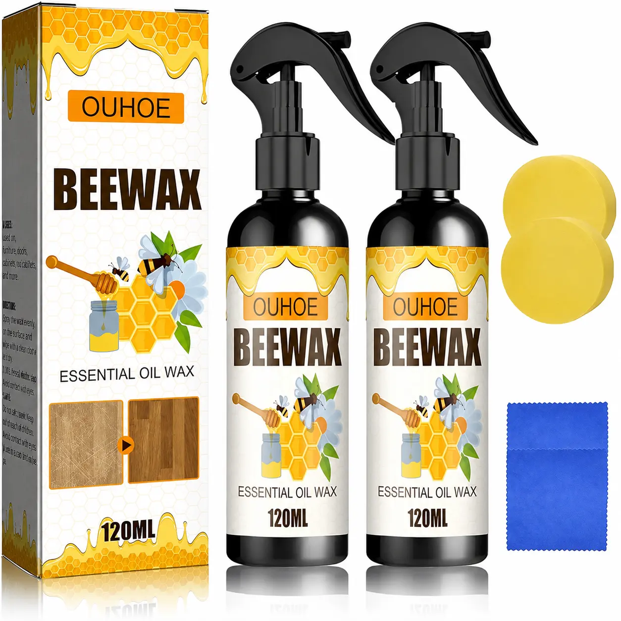 【  Buy 1 Get 1 Free  】Natural Beeswax Care Spray & Restorer, Beeswax Wood Polish for Floors and Furniture, Natural Micro-Molecular Spray – Multi-Purpose（2 Bottles）