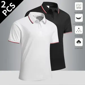 Men’s summer short-sleeve polo shirt set, 2 pieces, solid color, available in multiple tones, casual athletic short-sleeve design, suitable for all seasons, comfortable for outdoor leisure.