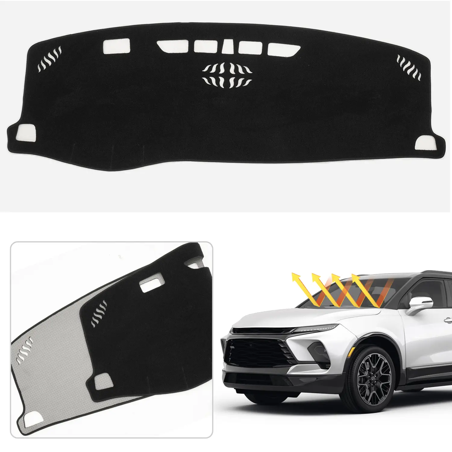Custom Fit Polyester Dash Mat for 2019-2026 Chevy Blazer RS (Not fits for Blazer EV) Non-Slip UV Protection Anti-Glare Dashboard Cover Black