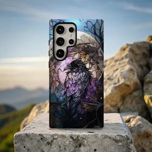 Gothic Raven Phone Case, Stained Glass Aesthetic, Dark Moody Halloween. Case for IP 11 12 13 14 15 16 17 Pro, Plus, Promax, S21,22,23,24,25 Ultra, Tough Case, Magsafe Case