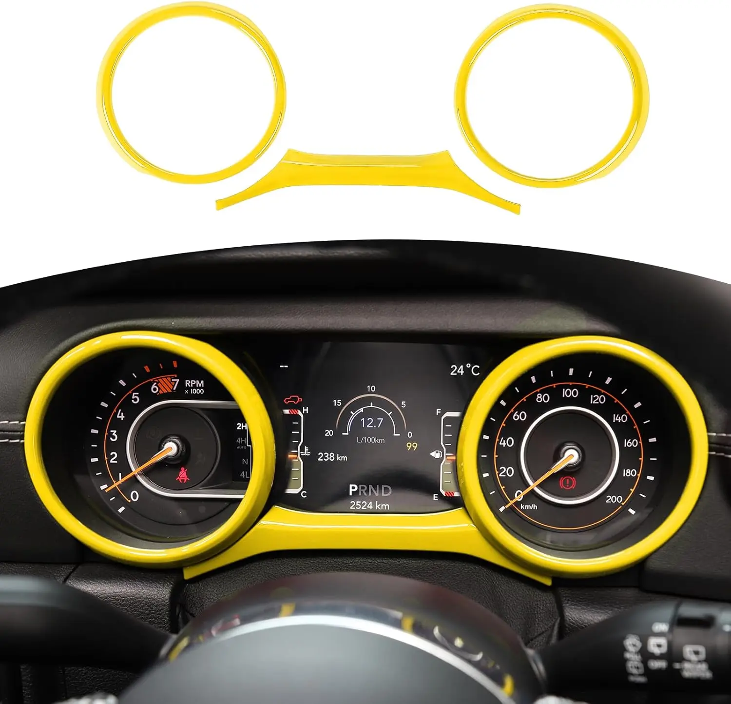 3pcs Yellow Car Interior Accessories Set for Jeep Wrangler JL/JLU/Gladiator JT 2018-2023 - Dashboard Gauge Trims, Door Handle Bowls, Door Lock Switch Covers, Top Roof Speaker Trims, Includes Door Lock Switch Covers, Top Roof Speaker Cover