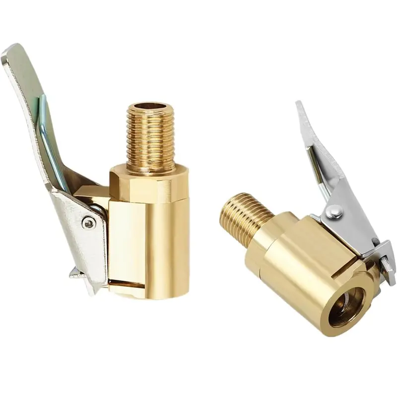 Heavy-Duty Brass Auto-Locking Tire Air Chuck - 8mm Leak-Proof Seal Quick Connect Inflator Nozzle with Clip Adapter, Garage-Ready Tool, Bike Ready, Heavy-Duty Brass Fit for Car/Truck/EV Compressor Pumps