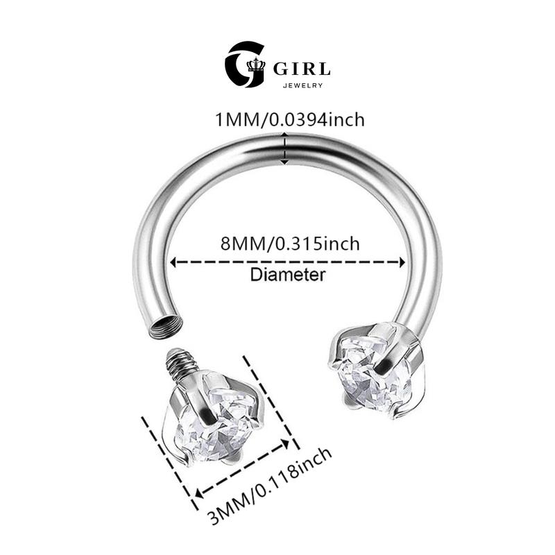 GGIRL 18G 8mm Horseshoe Nose Hoop Internally Threaded 3mm Artificial Zircon with Free Ball Holder Fashion Jewelry Gift for Holiday Haul Christmas Birthdays Anniversaries