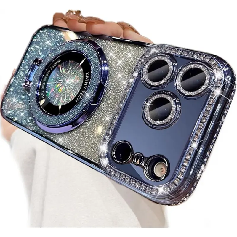 Phone Cases for iPhone 17 Pro Max 16 15 14 13 12 Pro Max Plus Magnetic Kickstand Case, [Compatible with Magsafe] Bling Glitter Diamond Rhinestone Ring Holder Camera Protector for Girls Woman Cute Cover for iPhone 17 Pro Max