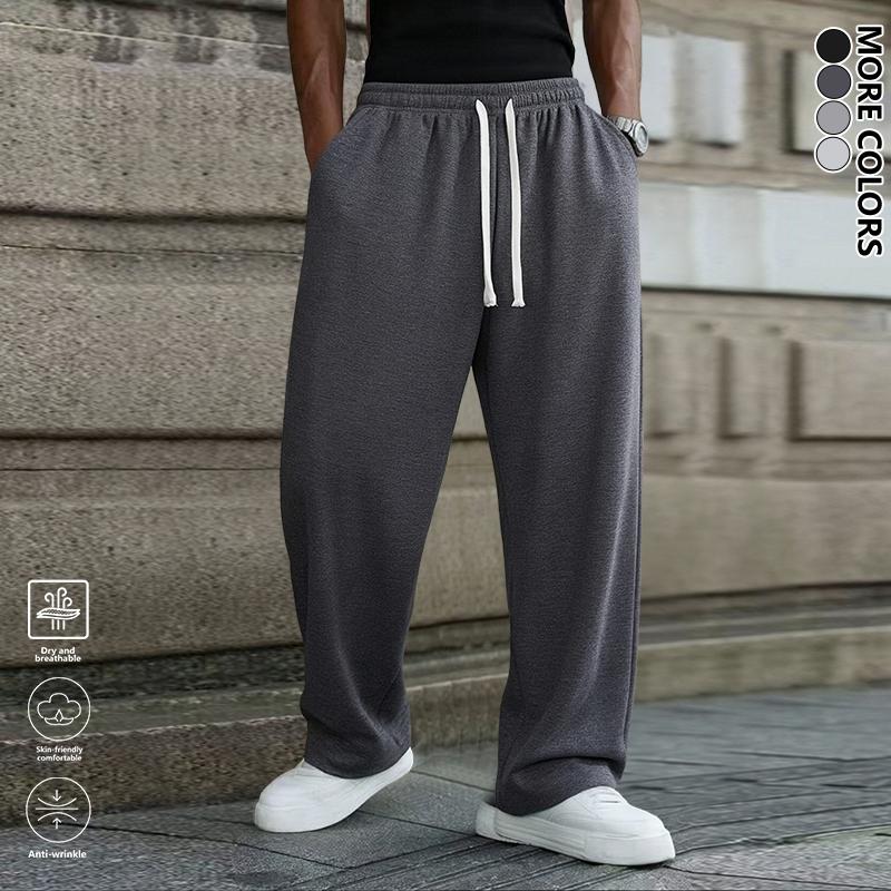 Men's Solid Gray Basic Drawstring Waist Sweatpants Micro-Elastic Comfortable Straight Casual Trousers Regular Version Spring Autumn Outdoor Sportswear Double Pockets All Seasons