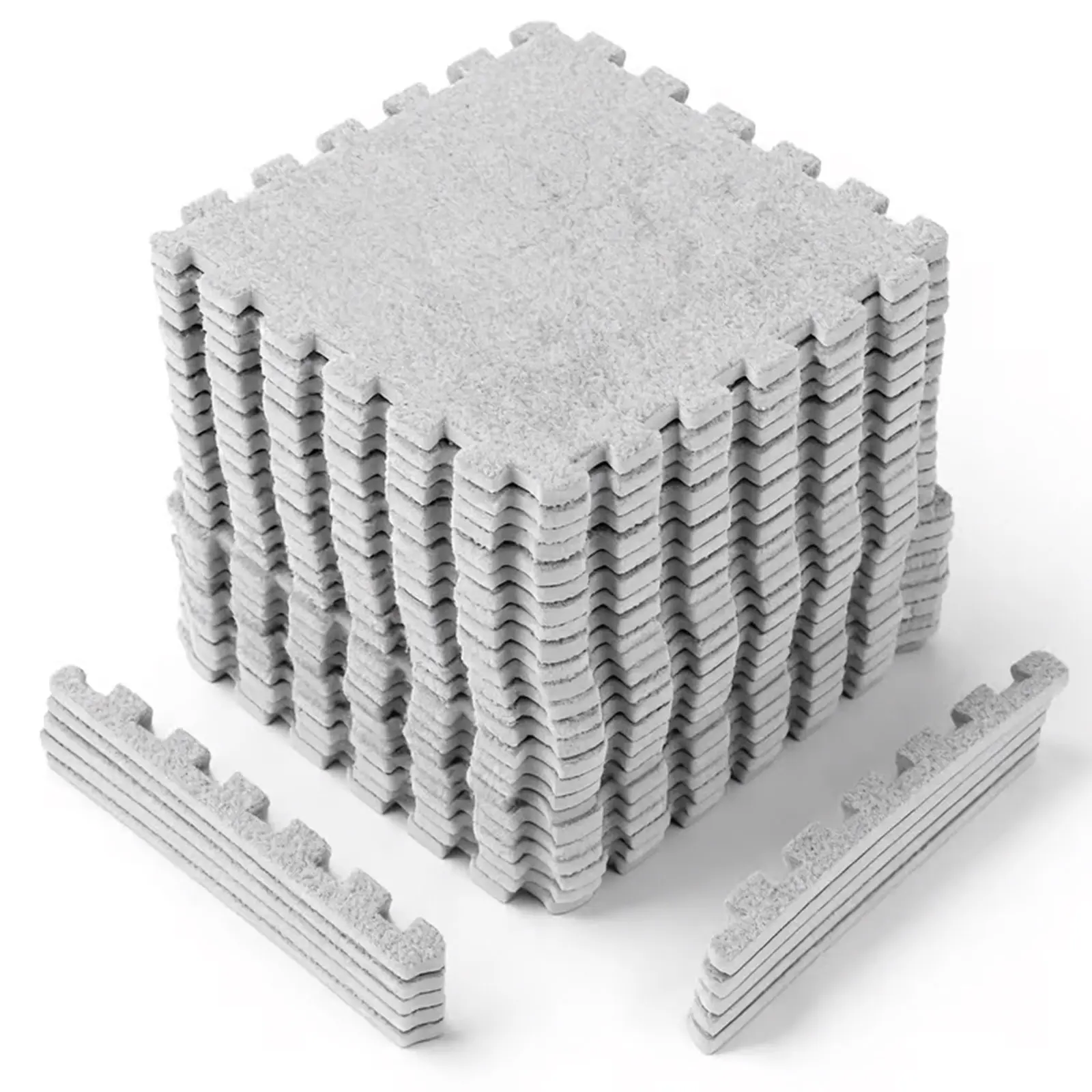 24 Pcs Grey Interlocking Soft Shaggy EVA Foam Puzzle Floor Mat Carpet Tiles - 23.25 SQ FT Thick Plush Home Indoor Floor-Protecting Rugs for Kids Room Play Use, Soft Shaggy Rug, Play Mat