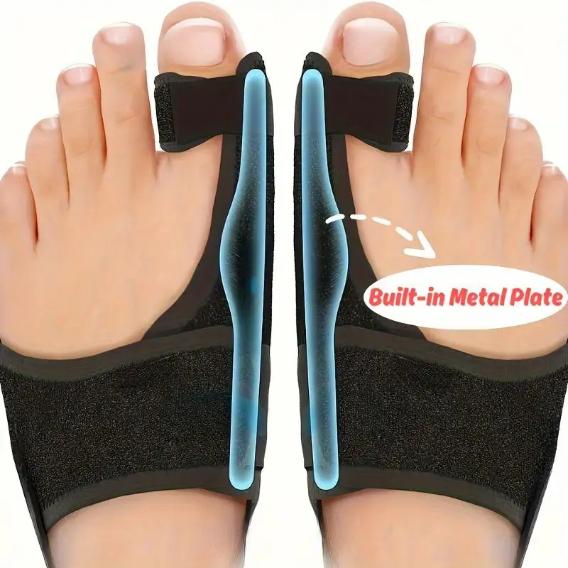 Orthopedic Bunion Corrector Toe Brace for Hallux Valgus Pain Relief - Adjustable Strap Splint, Antibacterial Lightweight Breathable Fit, Soft Skin Contact, Wear Anytime Support, 2-Piece Pedicure Tool (Black)
