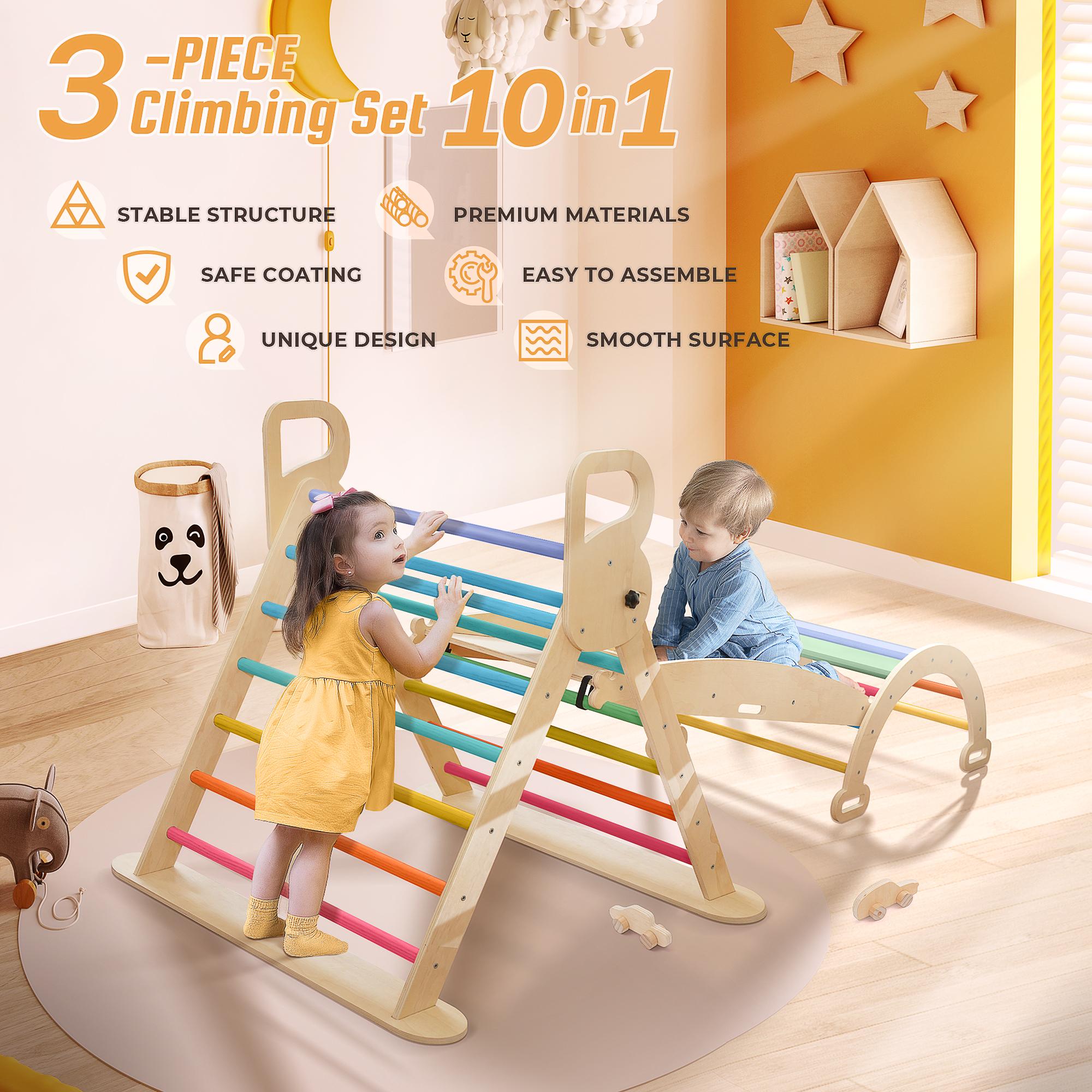 Pikler Triangle Set Wooden Climbing Set for Toddler、 ChildrenYears Old with Climbing Frames, Ramps & Arches for Indoor Playground Playtime