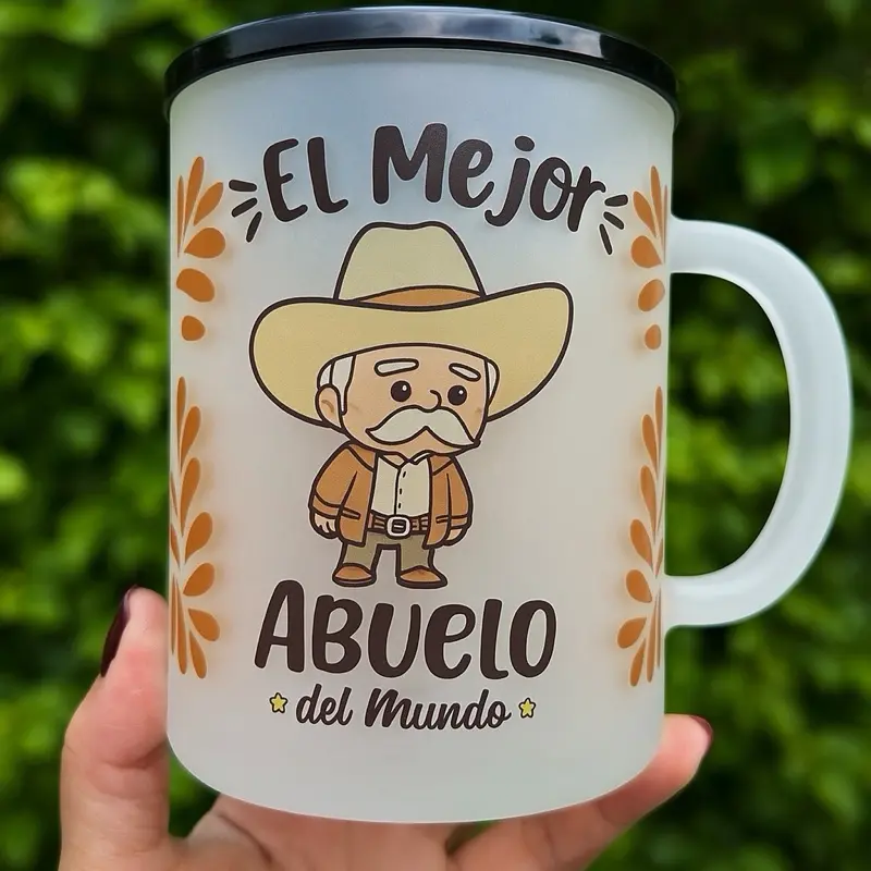 El Mejor Abuelo Frosted Glass Mug 17oz - Perfect Gift for Grandpa with Adorable Design and Durable Glass Material