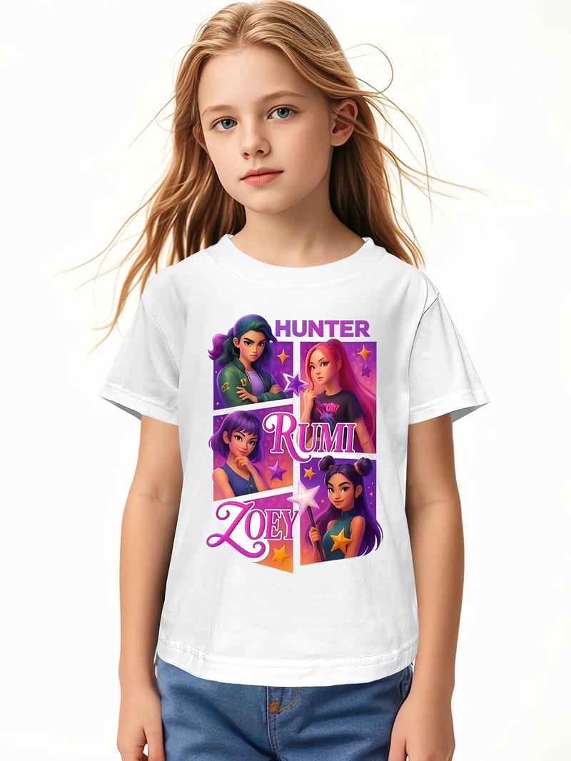 Single Piece, Short T-shirt for Girls Aged 3-12, Featuring Trendy K-pop Girl Group Patterns with 3D Printing, Made of, Machine Washable, Casual and Comfortable, Soft and Breathable, Essential for Daily Wear and Outdoor Sports. Single Piece, Short T-shirt for Girls Aged 3-12, Featuring Trendy K-pop Girl Group Patterns with 3D Printing, Made of, Machine Washable, Casual and Comfortable, Soft and Breathable, Essential for Daily Wear and Outdoor Sports.
