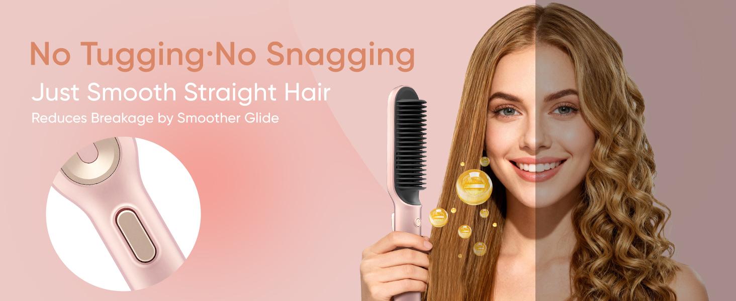 LILA Hair Straightener Brush, 2 in 1 Straightening & Curling Brush, Hairdressing Comb , Trending Products, 200 Million Ionic for Frizz-Free, Shiny Hair，Makeup Products, Safe Mode