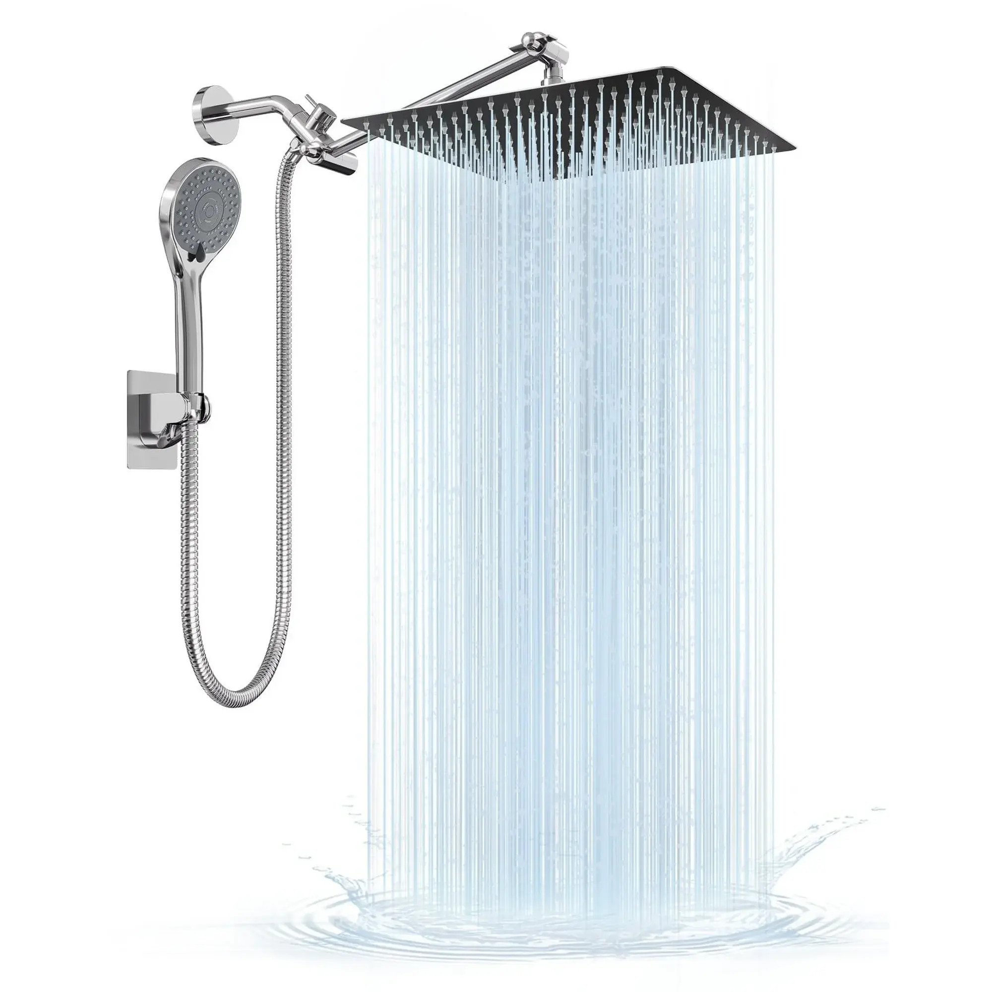 Dual Shower Head Set with Handheld, 8inch High Pressure Rainfall Shower Head Combo with 11-inch Adjustable Extension Arm and 5 Settings Handheld Showerhead Combo, 3-Way Shower Combo, Rain Shower Head with Handheld, Powerful Low-pressure Water Shower Spray