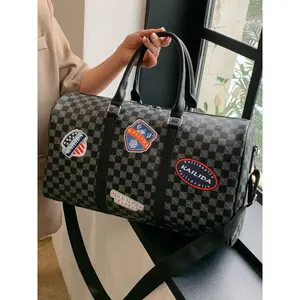 Women's Travel Duffle Weekender Bag, Geometric Criss-Cross Design, Large Capacity Short Trip Luggage Organizer, Casual Commuter Gym Bag, Travel Duffel Bag