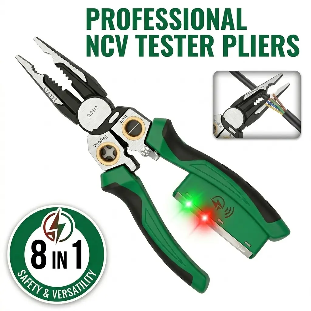 8-in-1 Multi-Function Wire Stripping Pliers Set - High-Strength Steel, Anti-Slip Grip, Voltage Tester, Wirecutters, Crimper for Live Wires Safe Wiring Tasks (1 Pack/2 Pack)