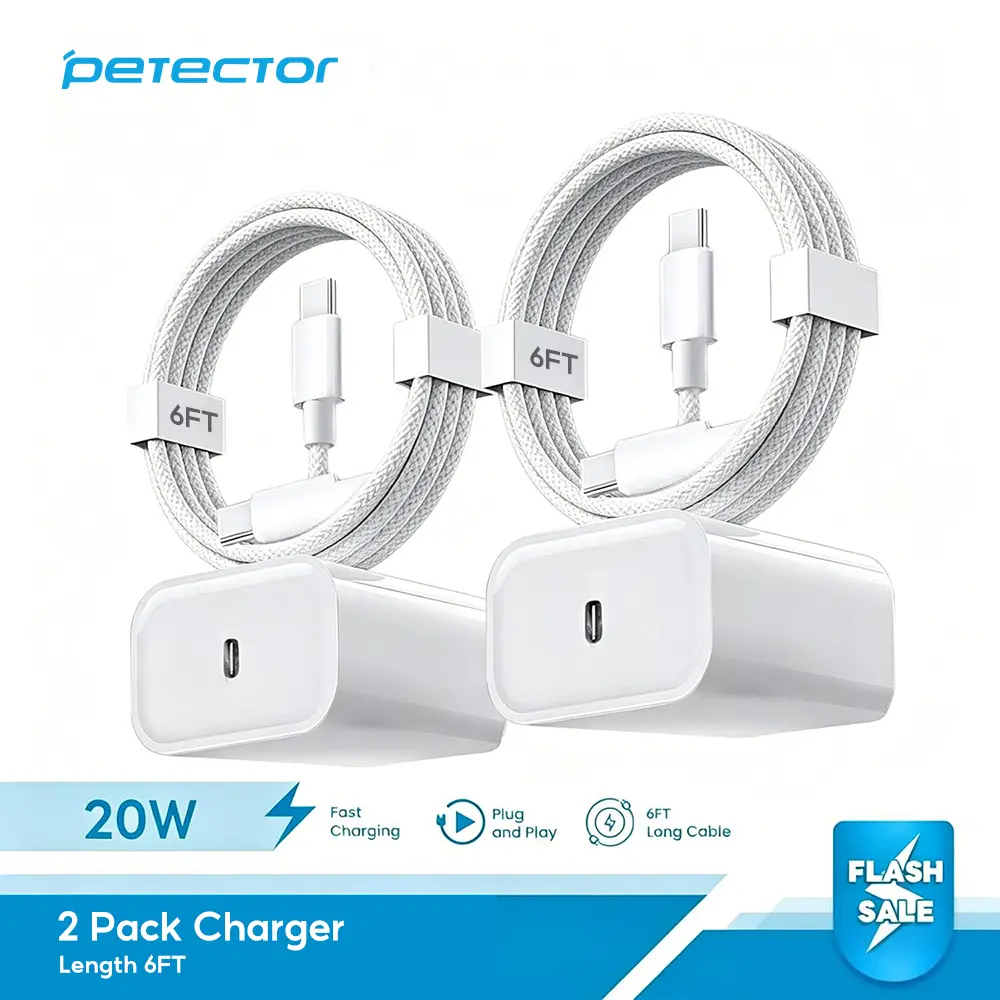 2 Pack 20W USB-C Super Fast Charger Block with 6FT/10FT Type-C to C Cable Kit, High Speed Portable Travel Charging Adapter Compatible with iPhone 15/16, iPad Pro/Air/Mini & All USB-C Phones,back to school