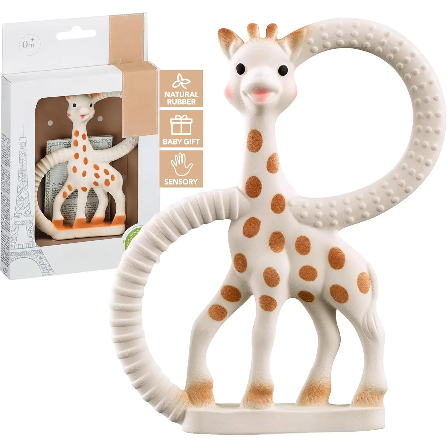 The giraffe Teething Ring |   Made from Natural Rubber |   Designed for Teething Babies |   Awaken All 5 Senses |   Easy to Clean
