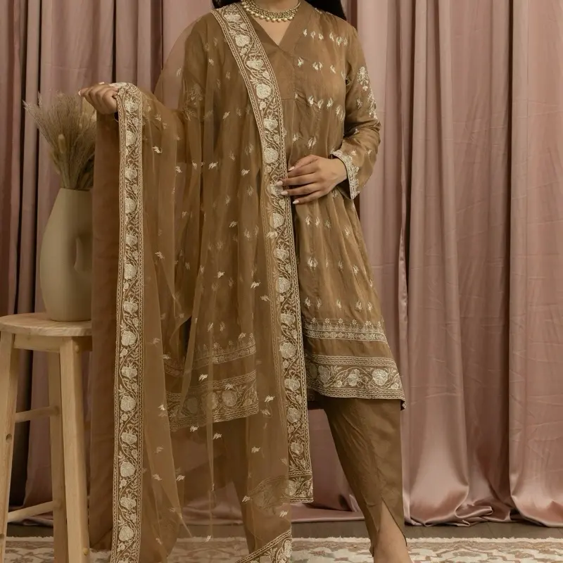 Women's 3-Piece Pakistani-Style Clothing Set, Top with Tulip Pants, Womenswear Formal/Casual Outfit