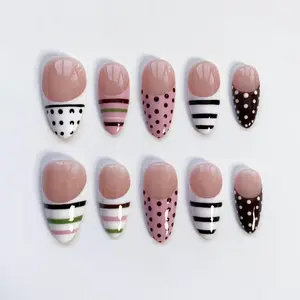 Pink Polka Dot Nail, White Green Nail, French Tips Nail