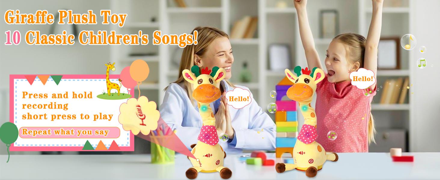 Dancing Talking Giraffe Toy for Baby Girl & Boy, Interactive Stuffed Animal Baby Toy Repeating What You Say, Glowing Musical Giraffe Gifts for Toddlers 1-3 Years Old, for Kids (Giraffe)
