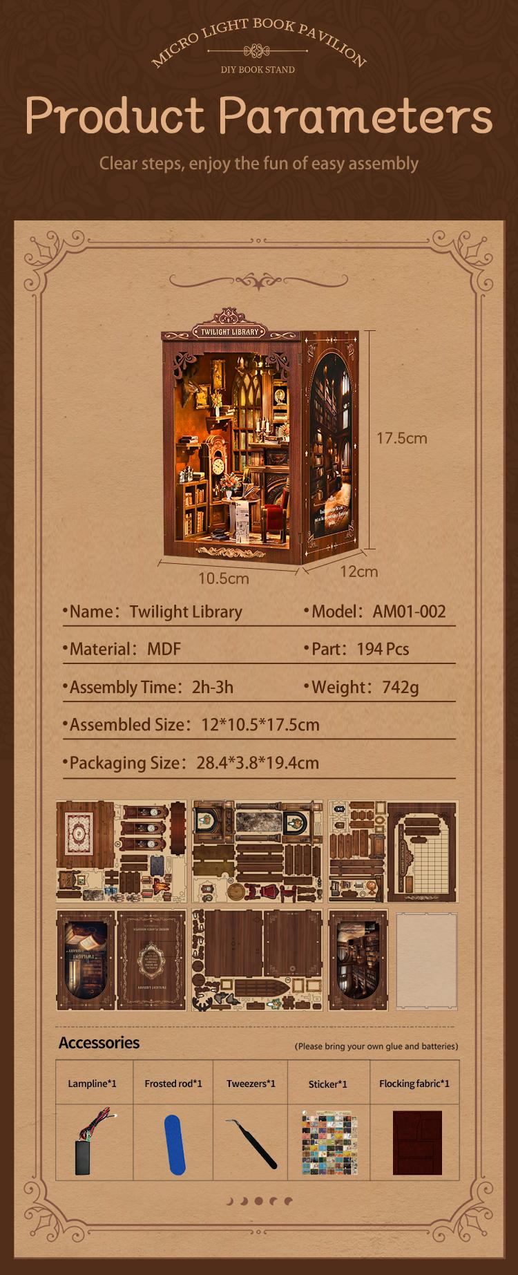【US Shipping】BOOK NOOK Twilight Library DIY hut 3D three-dimensional hand-assembled booklet toy house, Christmas gift toy house,book nook,mini house,doll house,wooden dollhouse kit,victorian dollhouse,miniature house kit,miniature kit,dollhouse