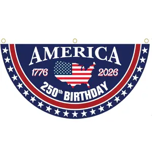America 250th Birthday Patriotic Bunting Flag, 1776-2026 USA Half Round Porch Banner, Independence Day 4th of July Patriotic Fence Porch Decor, American Flag Semiquincentennial Celebration Banner
