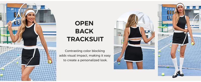 FISOEW Sports Womens 2 Piece Outfits Casual Sleeveless Contrast Color Tank Tops Workout High Waisted Skort Skirts Sets Fashion Minimalist FallFreshness Shorts Clothes,Valentine's Day Gift Recommendations