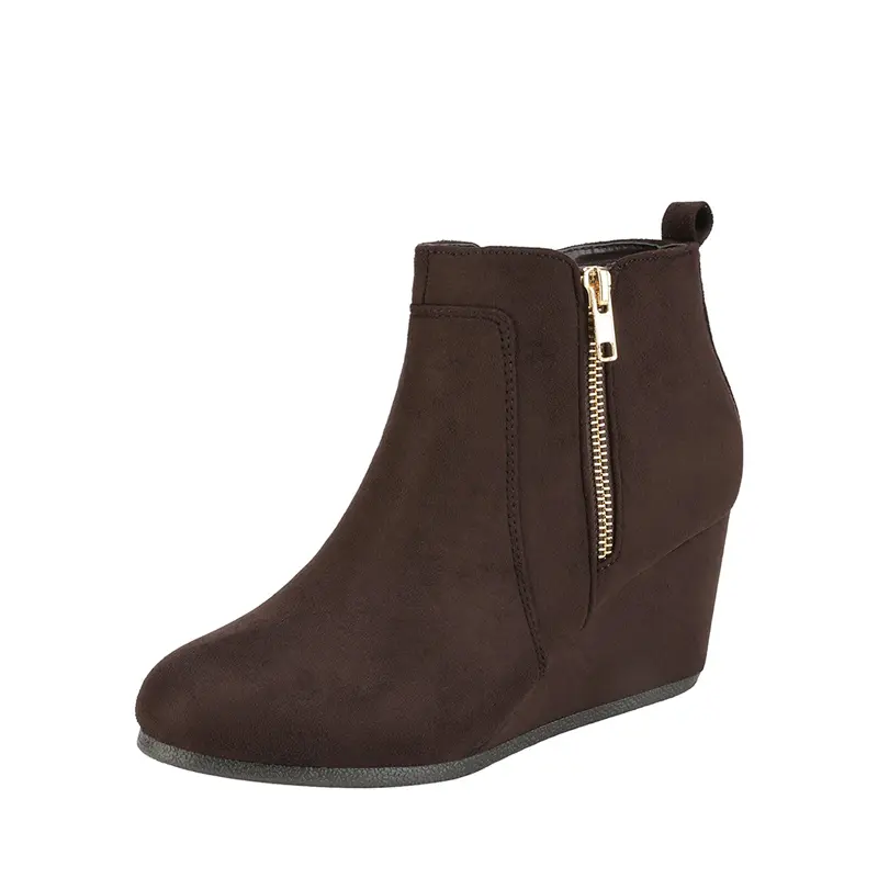 Dream Pairs Women's Comfortable Wedge Heel Booties - Stylish Coffee Soft Suede Pointed-Toe Slip On Walking Shoes with Rubber Sole, Comfortable Heels, Ankle Length, 0.2" Platform, Tpr Rubber, Coffee Suede, Cute, Boot Heels, Footwear