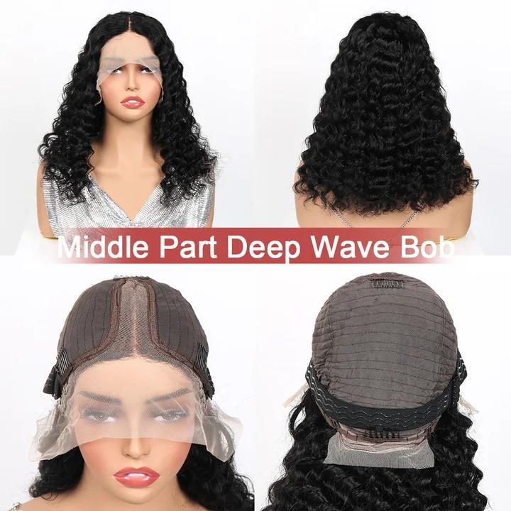 Water Wave Lace Wig Short Bob 100% Human Hair Wigs Deep Wave Transparent Lace Wig Curly Hair Wigs For Women