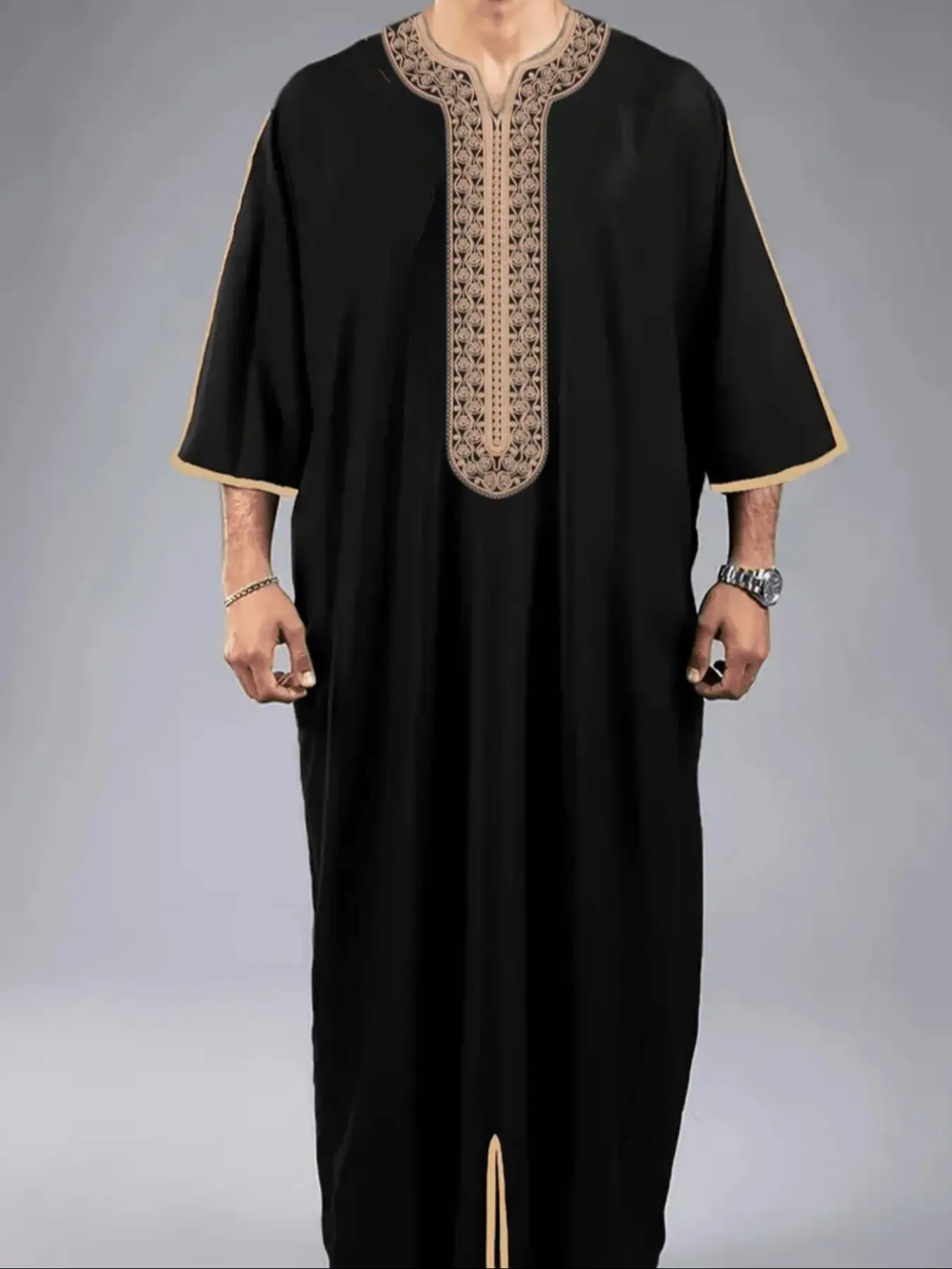 Muslim Men's Moroccan Style Thobe, Jubbah, Ethnic Embroidered Islamic Clothing For Muslim, Traditional Arabic Robe, All-Season Wear, Holiday Gift, Modesty Thobe, Prayer Thobe