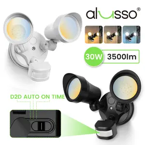 1PC ALUSSO Motion Sensor LED Outdoor Lights, 30W 3500LM Flood Lights Outdoor, 3 Modes (Dusk to Dawn/Auto/On Time), 3CCT 3000K/4000K/6500K IP65 Waterproof Hardwired Security Light ETL Listed for Porch Garage, Black/White