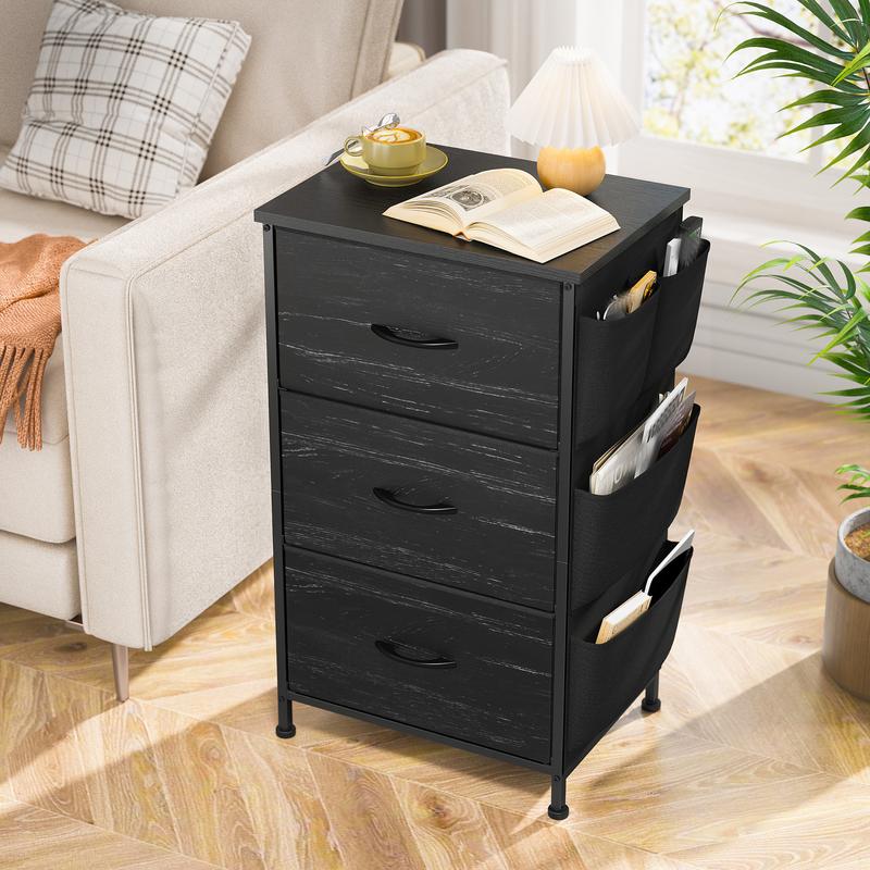 Homkdom Nightstand Sets of 1/2 With 3 Drawers,25.6 Inch Bedside Table with Side pocket & Wooden Top, Small Dresser for bedroom,Living Room,Entryway