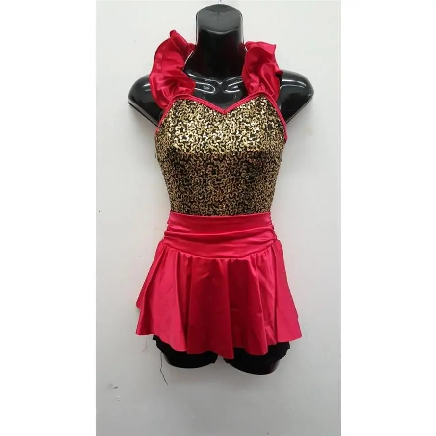 Pre-Owned Costume Small Adult Red Curtain Call E1245 Jazz Tap Musical Theater Dress Sequin Ruffles