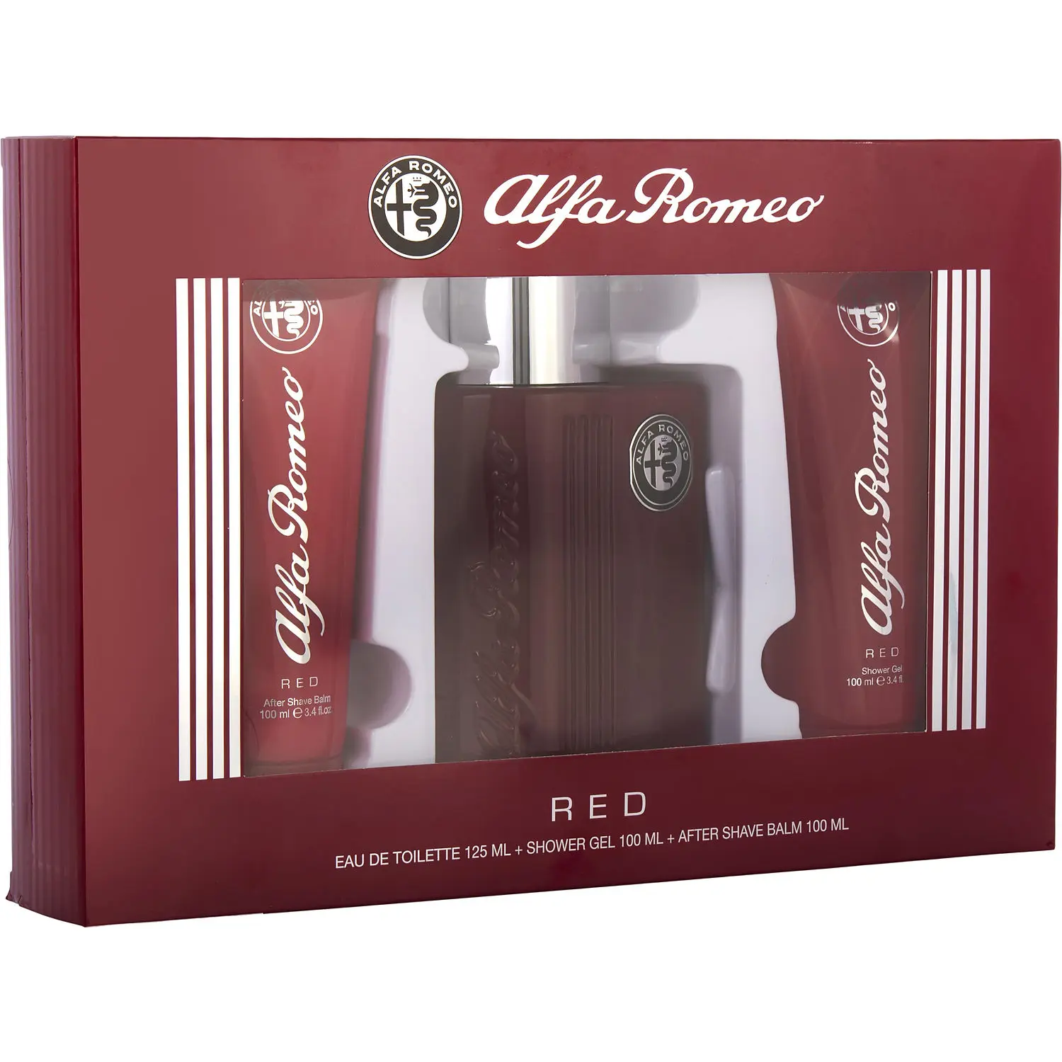 Alfa Romeo Red Set-Edt Spray 4.2 Oz & Aftershave Balm 3.4 Oz & Shower Gel 3.4 Oz For Men