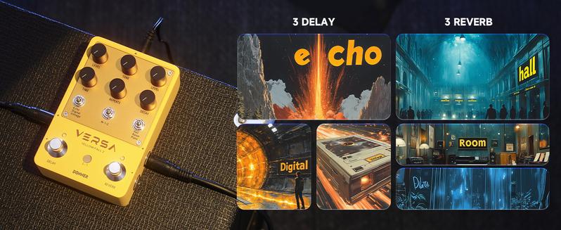 Donner Versa - Yellow Fall II 3x3 Reverb-Delay Combo Guitar Pedal with Tap Tempo