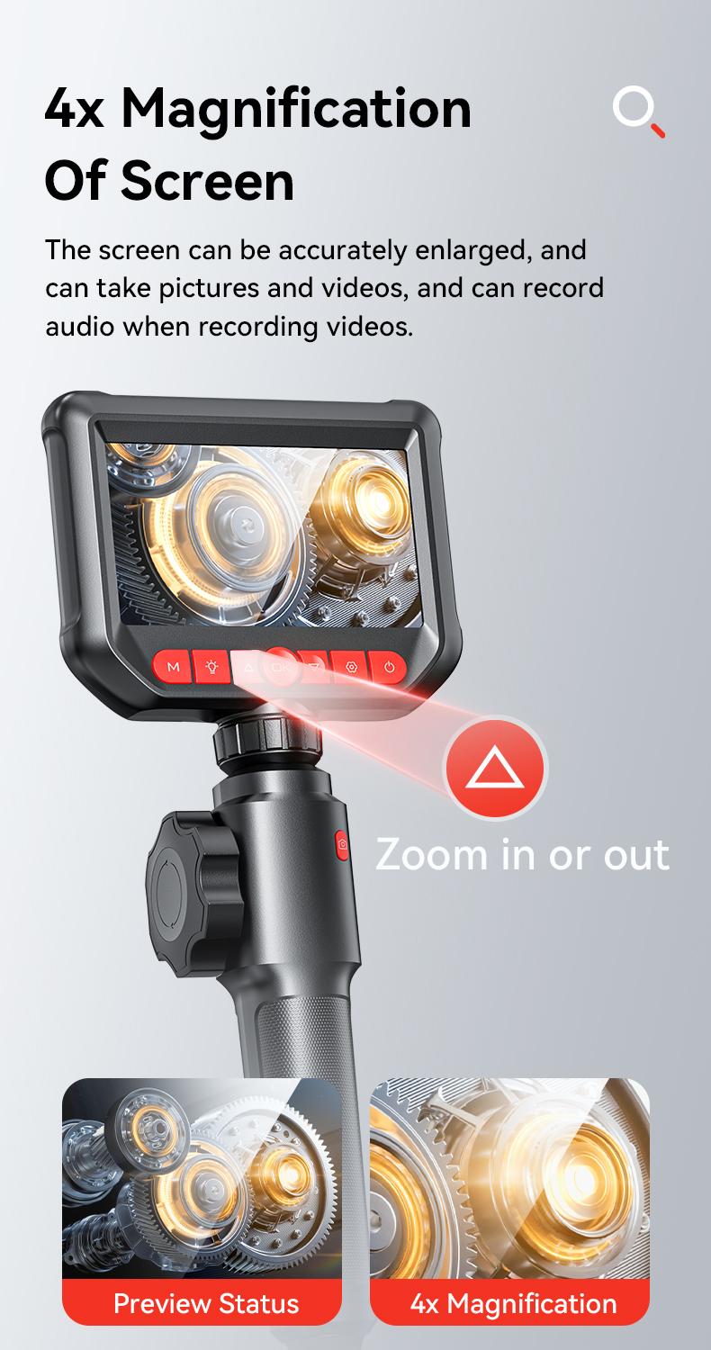 Two-Way Articulating Borescope with Light HD Inspection Endoscope Camera 8mm 1080P 8 LEDs 1m Cable Flexible Mechanic Fiber Optic Snake Scope Cam for Wall Automotive Engine Inspection Alternator Tester