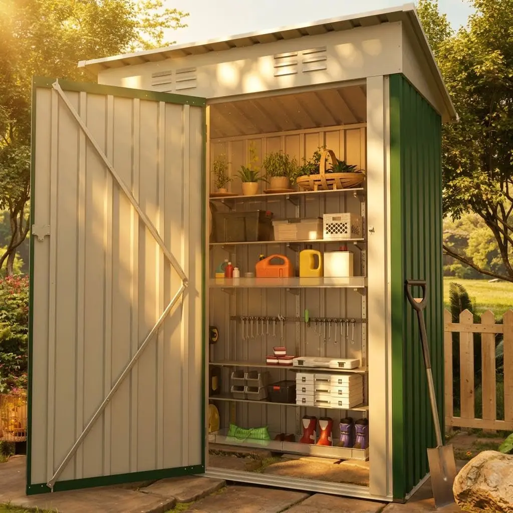 Garvee Compact Metal Outdoor Storage Outdoor Storage 5x3FT - Weather-Resistant Tool Organizer with Lockable Single Door, Sloping Roof - Ideal for Garden, Backyard, Patio, Lawn Equipment