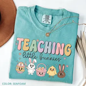 Retro Teacher Easter Comfort Colors Shirt, Teaching Little Bunnies Shirt, Funny Spring Cute Preschool Elementary Teacher Gift,