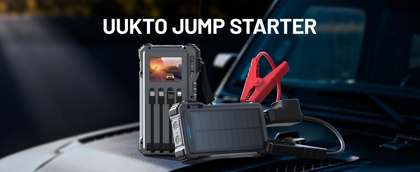 UUKTO 44400 mWh Solar Charger Power Bank 45 Watts Fast Charging Power Bank Bank Built in 4 Cables 7 Outputs  for All Mobile Devices, Winter savior Portable Car Jump Starter, 5000A Car Battery Jump Starter