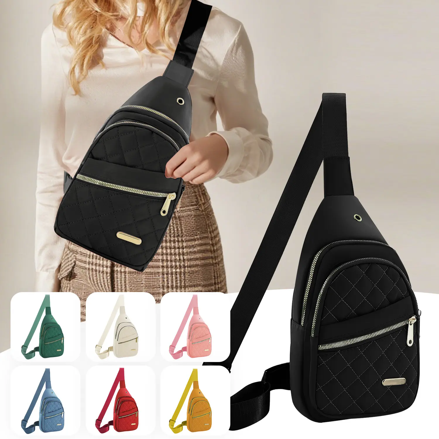 Summer Quilted Fanny Pack, New Summer Outfits 2025 All-match Large Capacity Crossbody Bag, Unique Bags,Casual Solid Color Designer Chest Bag for Daily Use, Fashionable Large Capacity