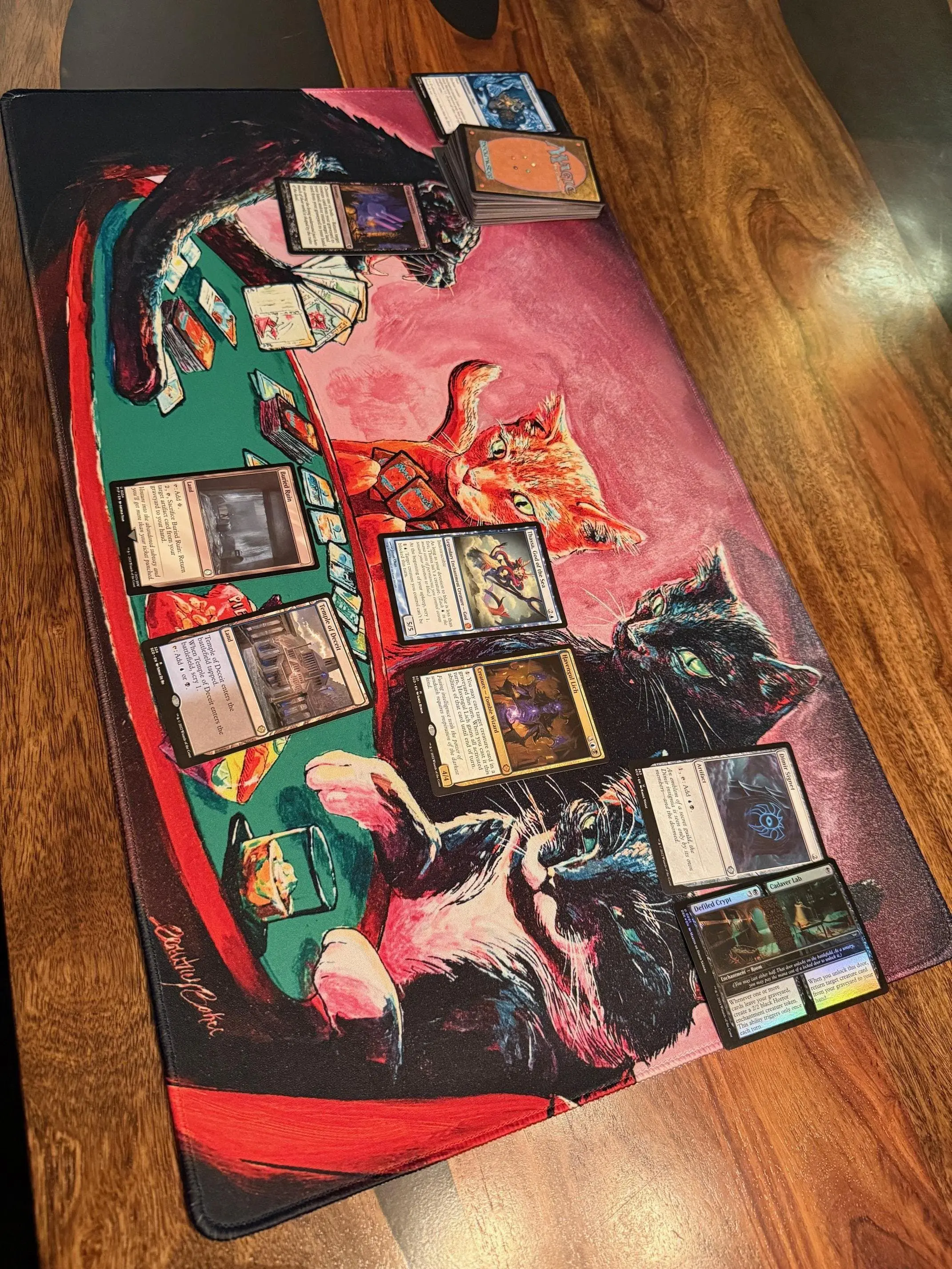 Cats Playing Magic the Gathering TCG Playmat -  Stitched Edge 3mm Trading Card Game Mat – Office Accessories, Gaming Room Essential, Desk Decorations, Work Supllies, Gift for Her/Him – FASTSHIPPING